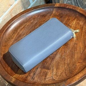 Genuine Leather Gray Double Zip Wallet